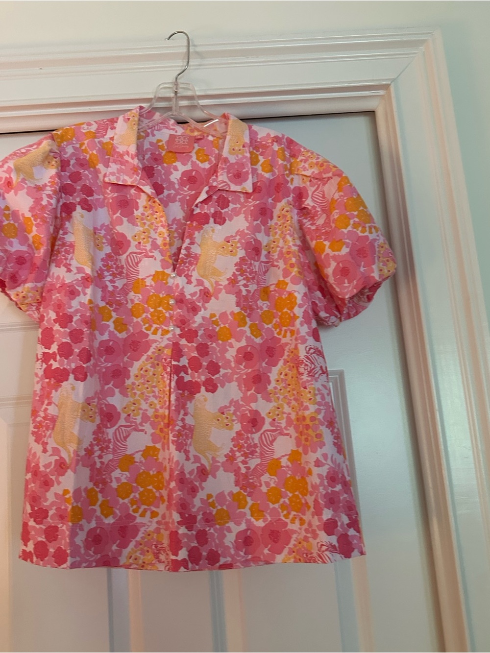 Just Darvy Virginia Top Brazil Pink - Floral Puff Sleeve Women's Top